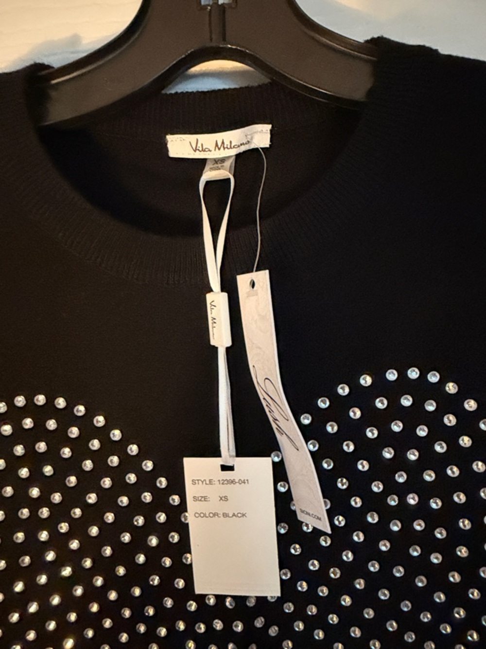 Vila Milano Black Crewneck Sweater with Crystal Heart. - Picture 5 of 6